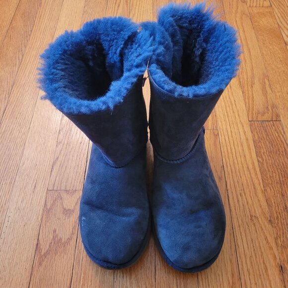 Ugg 6 Blue Leather Winter Boots Sheepskin Lined Pull On 1016225 BAILEY BOW II - Picture 6 of 10
